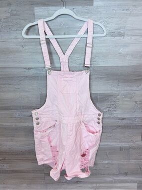 American Bazi Pink Distressed Denim Shorts Overalls Size 2X